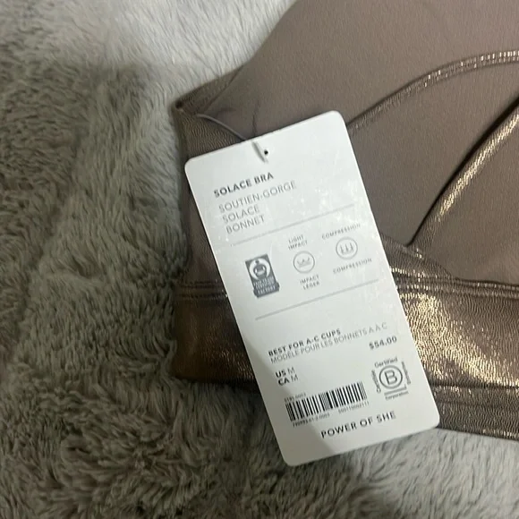 NWT Athleta Gold Metallic Solace Sports Bra- Size Medium - Picture 8 of 9